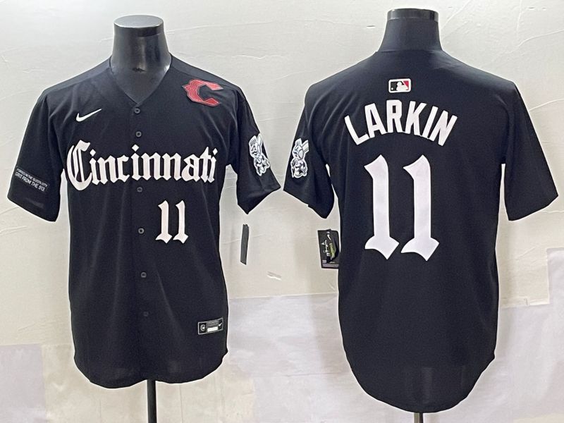 Men 2025 Cincinnati Reds #11 Larkin Black Five generations Joint Name Nike MLB Jersey style 13->cincinnati reds->MLB Jersey